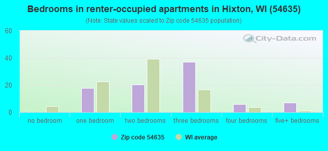 Bedrooms in renter-occupied apartments in Hixton, WI (54635) 