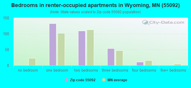 Bedrooms in renter-occupied apartments in Wyoming, MN (55092) 