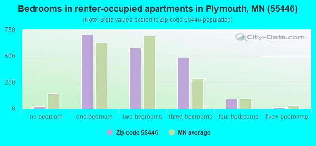 Bedrooms in renter-occupied apartments in Plymouth, MN (55446) 