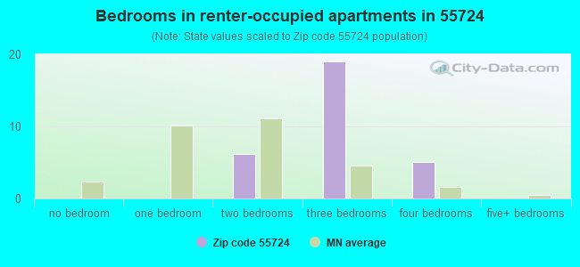 Bedrooms in renter-occupied apartments in 55724 