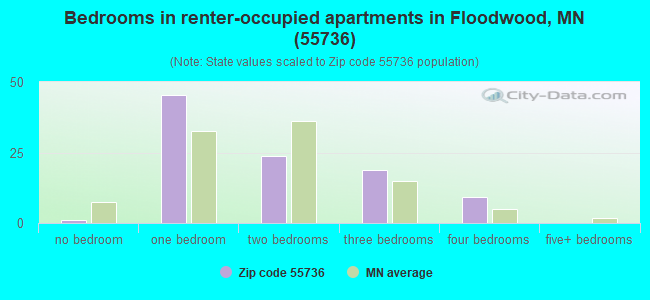 Bedrooms in renter-occupied apartments in Floodwood, MN (55736) 