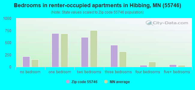 Bedrooms in renter-occupied apartments in Hibbing, MN (55746) 