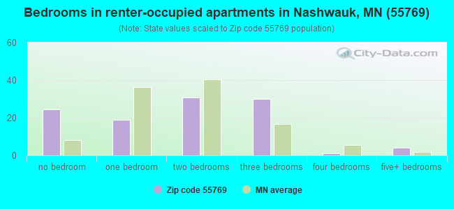 Bedrooms in renter-occupied apartments in Nashwauk, MN (55769) 