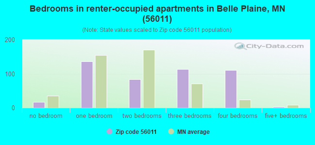 Bedrooms in renter-occupied apartments in Belle Plaine, MN (56011) 