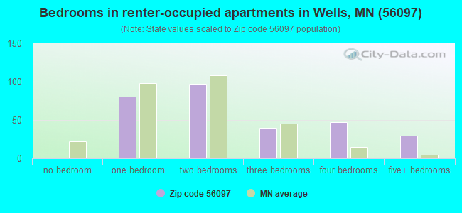 Bedrooms in renter-occupied apartments in Wells, MN (56097) 