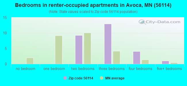 Bedrooms in renter-occupied apartments in Avoca, MN (56114) 