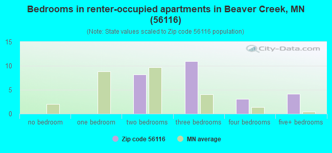 Bedrooms in renter-occupied apartments in Beaver Creek, MN (56116) 
