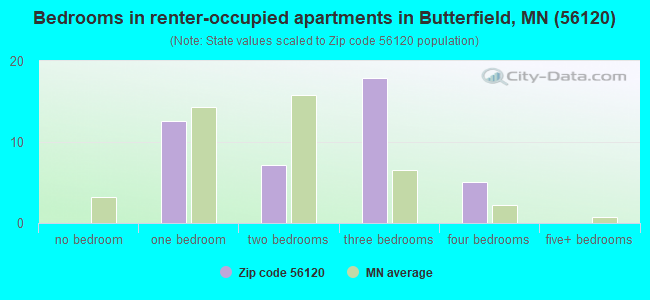 Bedrooms in renter-occupied apartments in Butterfield, MN (56120) 