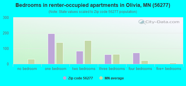 Bedrooms in renter-occupied apartments in Olivia, MN (56277) 