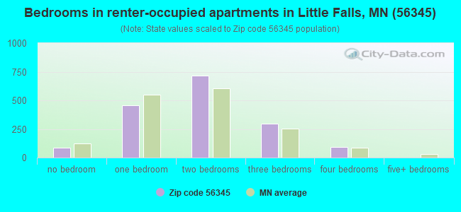 Bedrooms in renter-occupied apartments in Little Falls, MN (56345) 