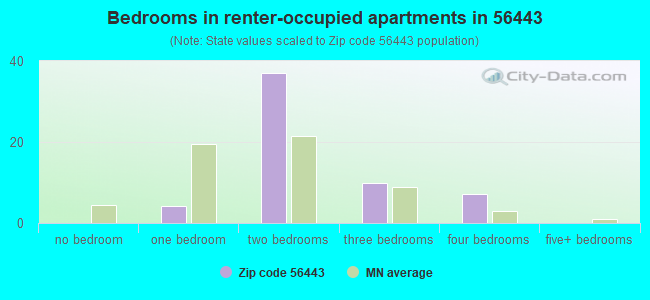 Bedrooms in renter-occupied apartments in 56443 