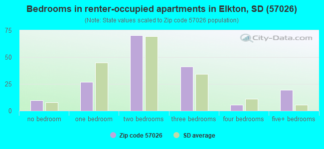 Bedrooms in renter-occupied apartments in Elkton, SD (57026) 