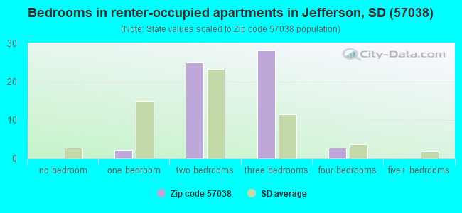 Bedrooms in renter-occupied apartments in Jefferson, SD (57038) 