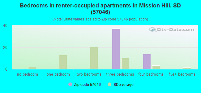 Bedrooms in renter-occupied apartments in Mission Hill, SD (57046) 