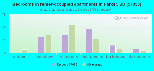 Bedrooms in renter-occupied apartments in Parker, SD (57053) 