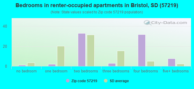 Bedrooms in renter-occupied apartments in Bristol, SD (57219) 