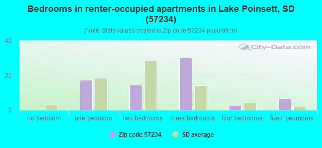Bedrooms in renter-occupied apartments in Lake Poinsett, SD (57234) 