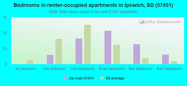 Bedrooms in renter-occupied apartments in Ipswich, SD (57451) 