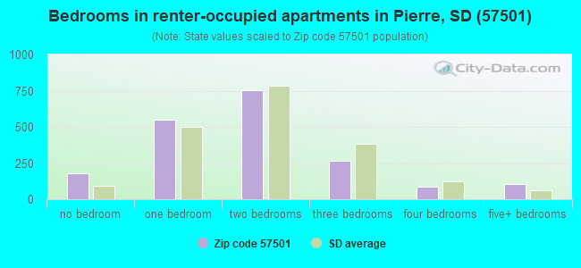 Bedrooms in renter-occupied apartments in Pierre, SD (57501) 