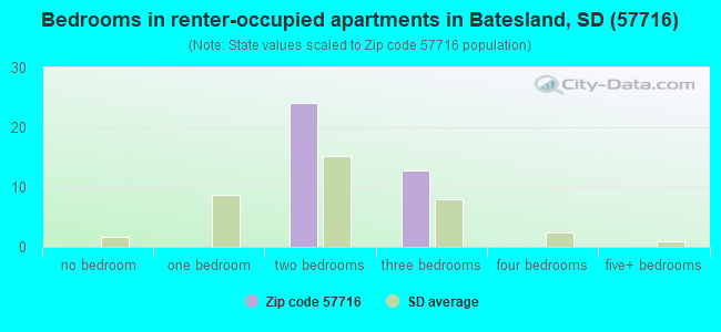 Bedrooms in renter-occupied apartments in Batesland, SD (57716) 
