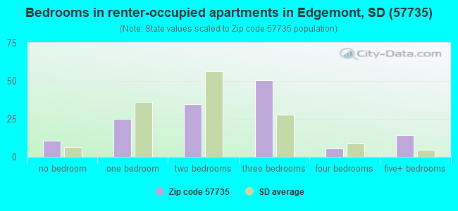 Bedrooms in renter-occupied apartments in Edgemont, SD (57735) 