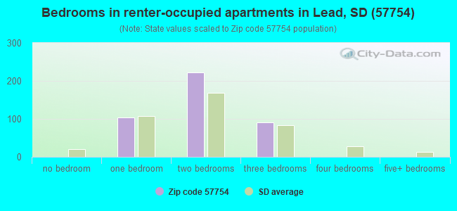 Bedrooms in renter-occupied apartments in Lead, SD (57754) 
