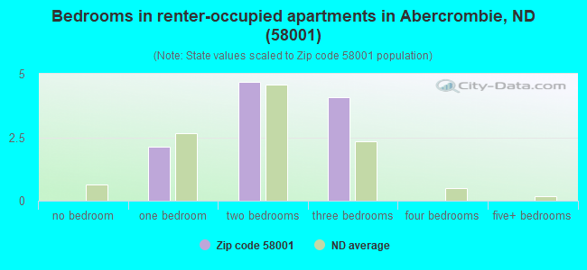 Bedrooms in renter-occupied apartments in Abercrombie, ND (58001) 