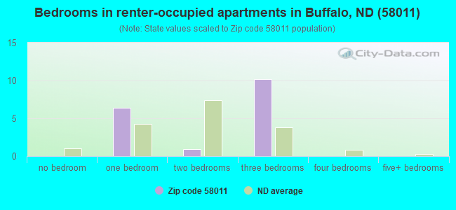 Bedrooms in renter-occupied apartments in Buffalo, ND (58011) 