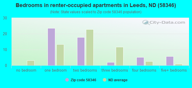 Bedrooms in renter-occupied apartments in Leeds, ND (58346) 