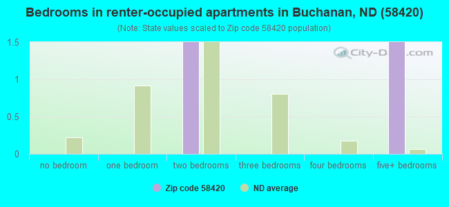 Bedrooms in renter-occupied apartments in Buchanan, ND (58420) 