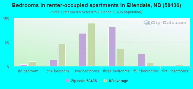 Bedrooms in renter-occupied apartments in Ellendale, ND (58436) 