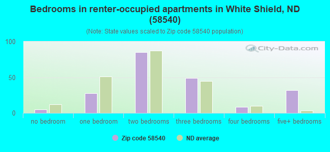 Bedrooms in renter-occupied apartments in White Shield, ND (58540) 