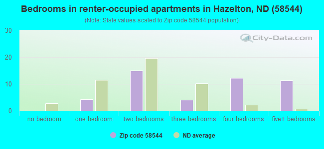 Bedrooms in renter-occupied apartments in Hazelton, ND (58544) 