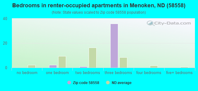 Bedrooms in renter-occupied apartments in Menoken, ND (58558) 