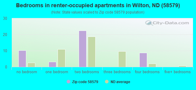 Bedrooms in renter-occupied apartments in Wilton, ND (58579) 