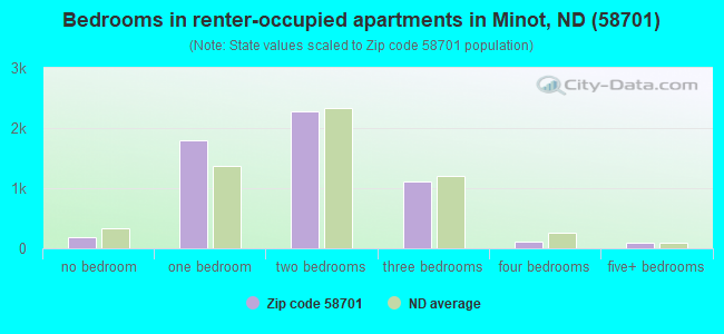 Bedrooms in renter-occupied apartments in Minot, ND (58701) 