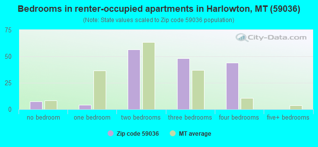 Bedrooms in renter-occupied apartments in Harlowton, MT (59036) 