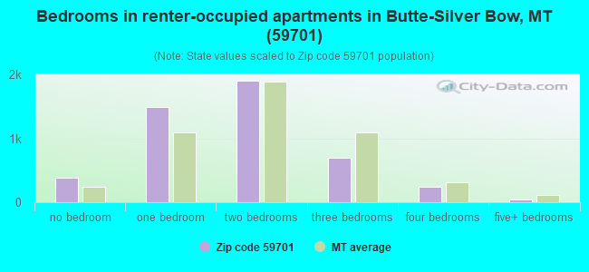 Bedrooms in renter-occupied apartments in Butte-Silver Bow, MT (59701) 