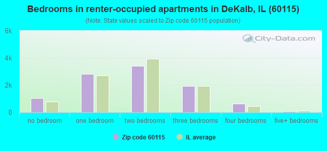 Bedrooms in renter-occupied apartments in DeKalb, IL (60115) 