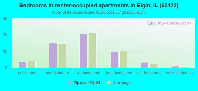Bedrooms in renter-occupied apartments in Elgin, IL (60123) 