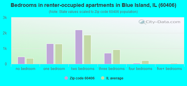 Bedrooms in renter-occupied apartments in Blue Island, IL (60406) 