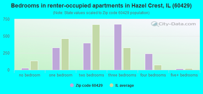 Bedrooms in renter-occupied apartments in Hazel Crest, IL (60429) 