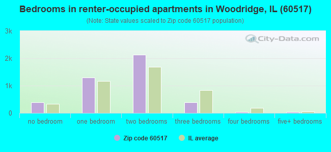 Bedrooms in renter-occupied apartments in Woodridge, IL (60517) 