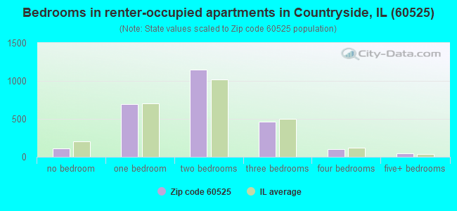 Bedrooms in renter-occupied apartments in Countryside, IL (60525) 