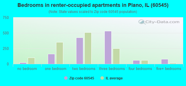 Bedrooms in renter-occupied apartments in Plano, IL (60545) 