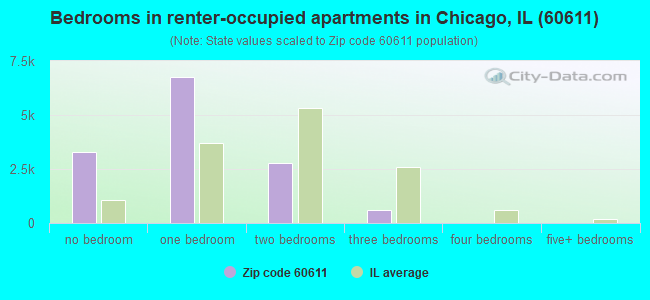 Bedrooms in renter-occupied apartments in Chicago, IL (60611) 