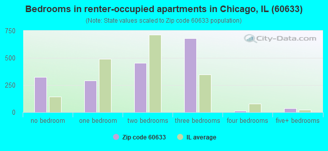 Bedrooms in renter-occupied apartments in Chicago, IL (60633) 