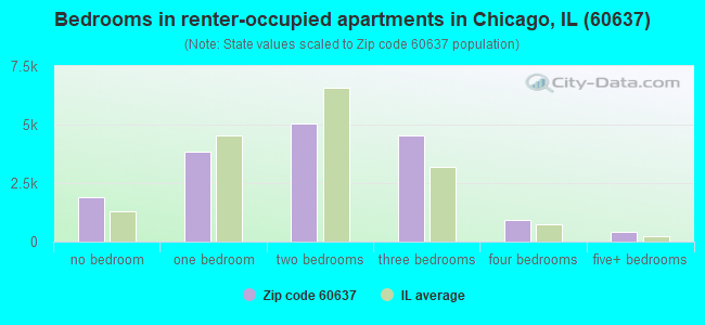 Bedrooms in renter-occupied apartments in Chicago, IL (60637) 