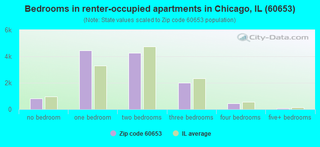 Bedrooms in renter-occupied apartments in Chicago, IL (60653) 
