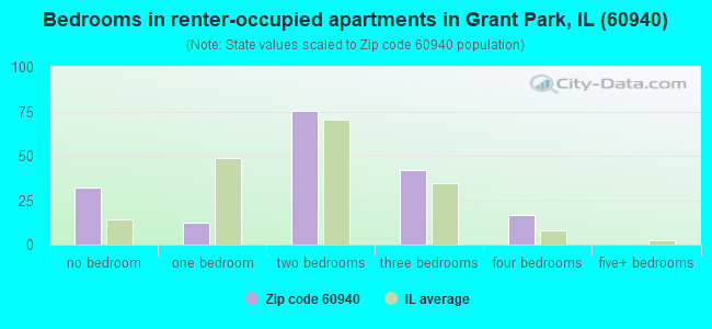 Bedrooms in renter-occupied apartments in Grant Park, IL (60940) 